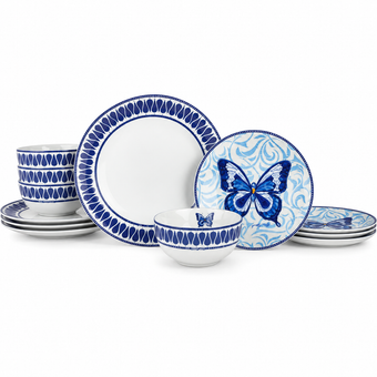 Dolly Parton Blue Butterfly 12-Piece Dinnerware Set